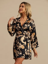 [Black Dragon] SilkSilky-CA 3/4 Sleeve V Neck Women's Robe 001