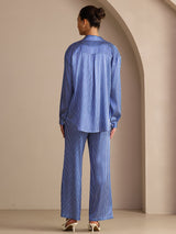 [Blue Pinstripe] SilkSilky-CA Long Sleeve Lapel Collar Women's Outfit Sets 002