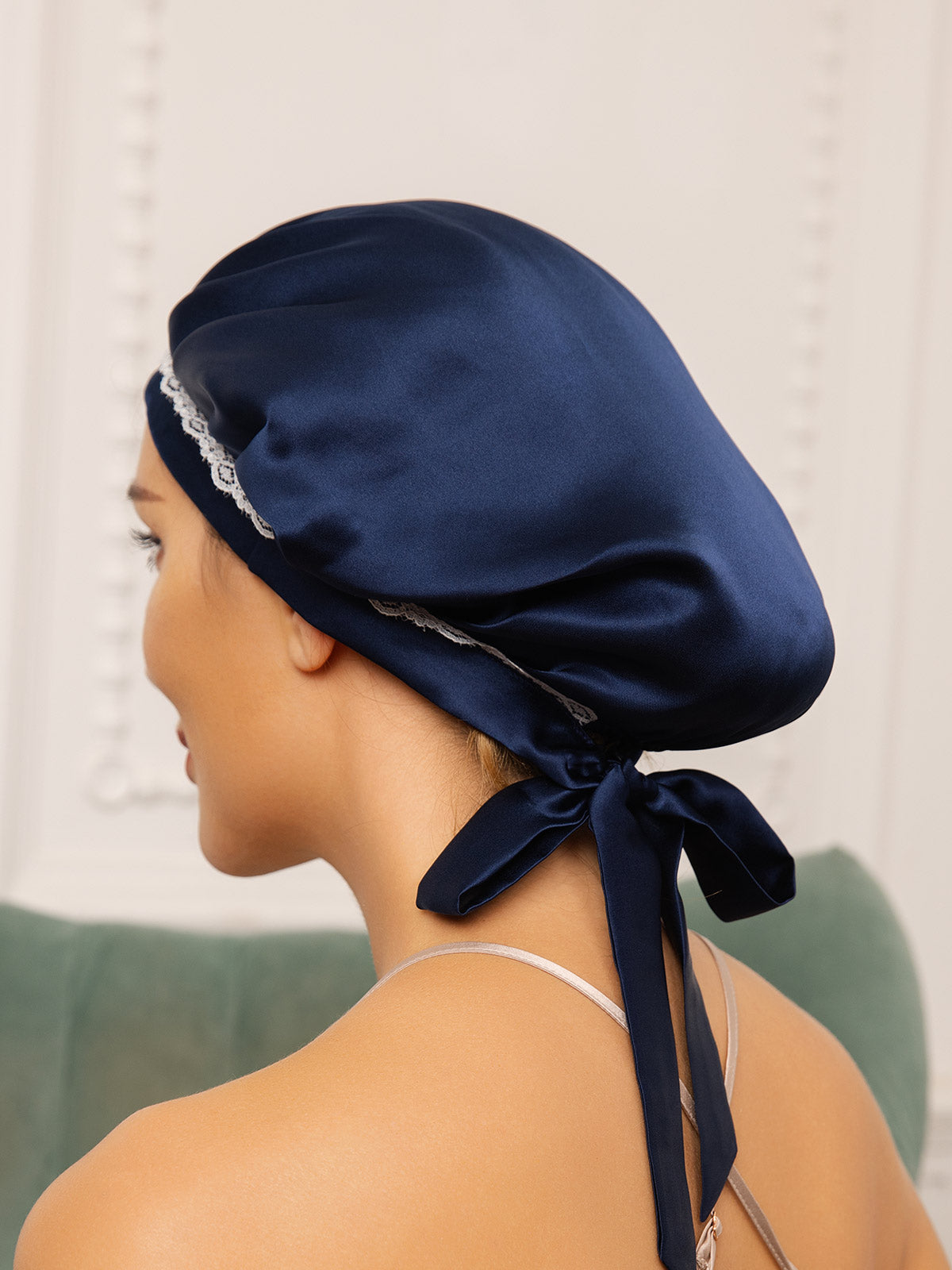 SilkSilky-CA Pure Silk Sleep Cap DarkBlue 002