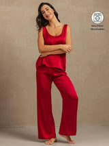[Wine] SilkSilky-CA 19Momme Machine-Washable Silk Sleeveless Scoop Neck Women's Pajamas 001