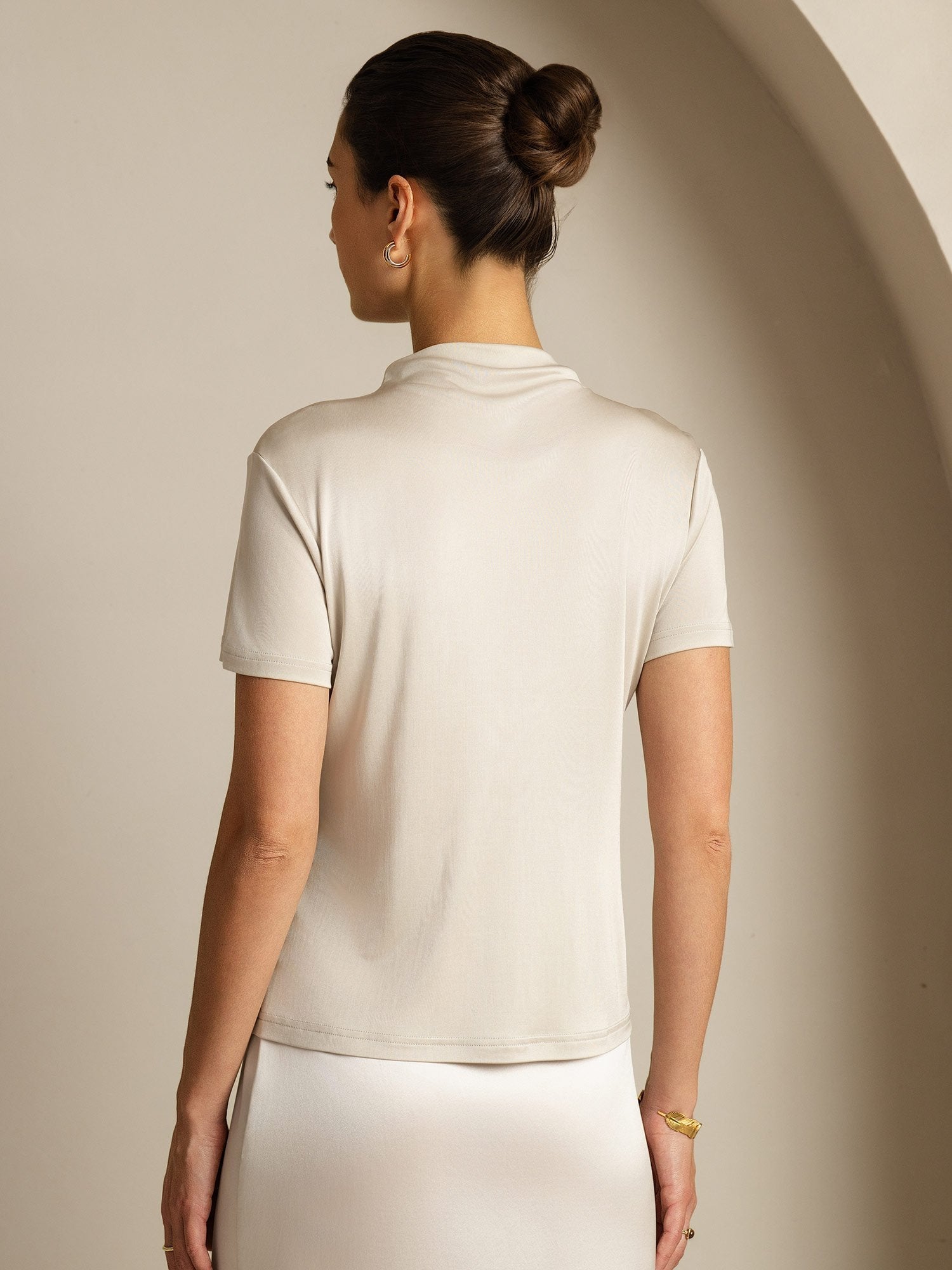 [Gray] SilkSilky-CA Pure Silk Collar Women's T-Shirt 002