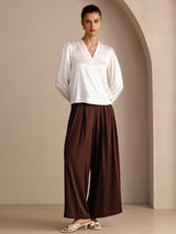 [White] SilkSilky-CA Long Sleeve Wrap Women's Blouse 006