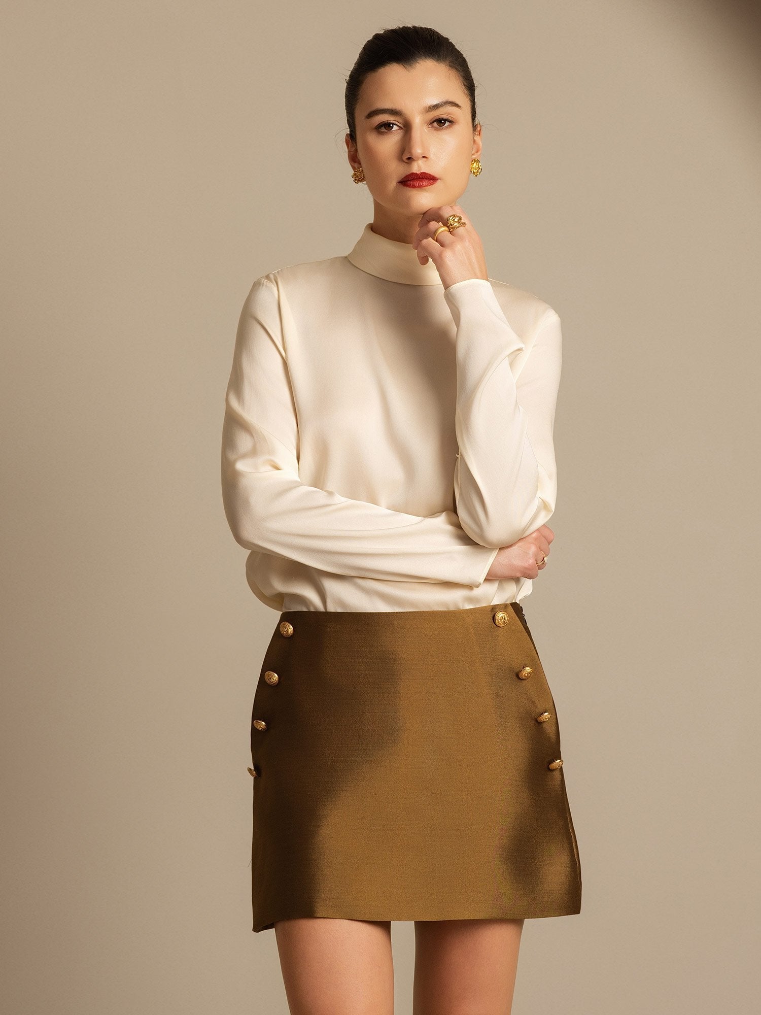 [Bronze] SilkSilky-CA 32Momme Silk-Wool Blend Skirt 006,