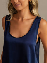 [Dark Blue] SilkSilky-CA 19Momme Machine-Washable Silk Sleeveless Scoop Neck Women's Pajamas 004