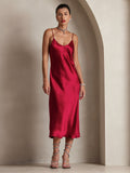 SilkSilky-CA Pure Silk Sleeveless Round Neck Dress Wine 004