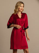 [Wine] SilkSilky-CA Half Sleeve Women's Robe 006