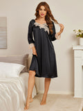 SilkSilky CA Pure Silk Long Sleeve Nightgown Black 003