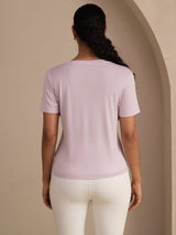 [Lavender] SilkSilky-CA Short Sleeve V Neck Women's T-Shirt 002
