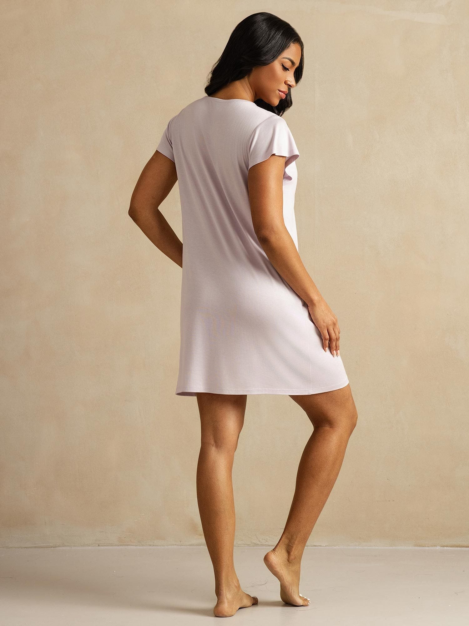 [Lavender] SilkSilky-CA Pure Silk Round Neck Nightgown 002