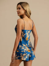 [Navy Dragon] SilkSilky-CA Spaghetti Strap V Neck Camisole Set 002