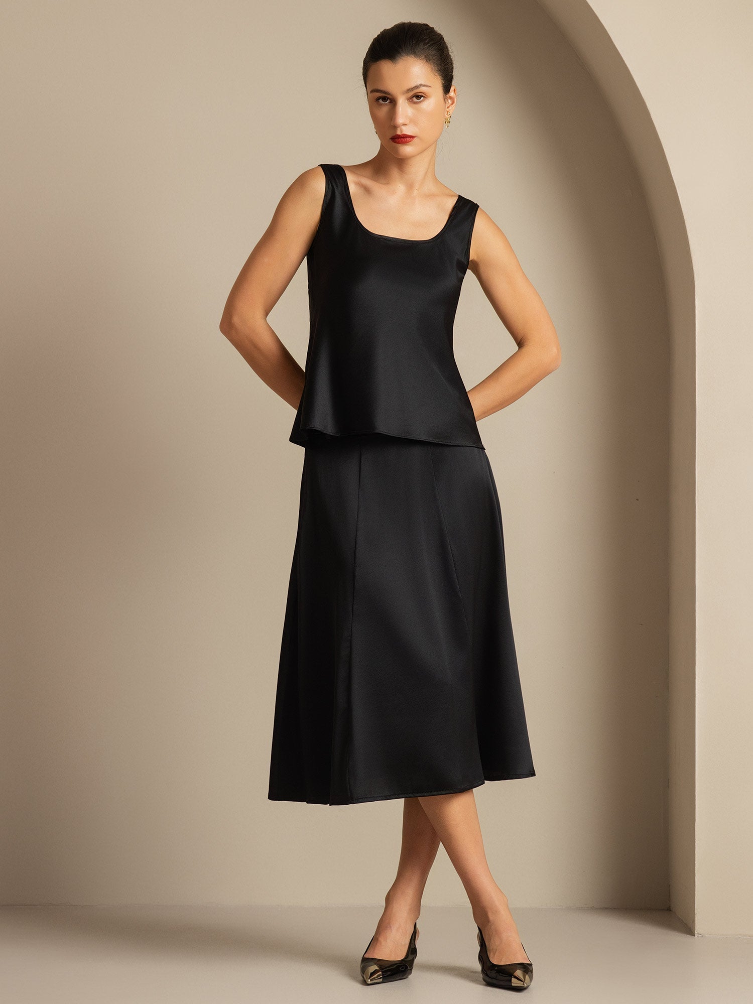 [Black] SilkSilky-CA 19Momme Silk U Neck Camisole 005,