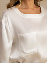 [White] SilkSilky-CA Short Sleeve Round Neck Women's Pajamas 005