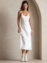 [White] SilkSilky-CA Spaghetti Strap V Neck Dress 005