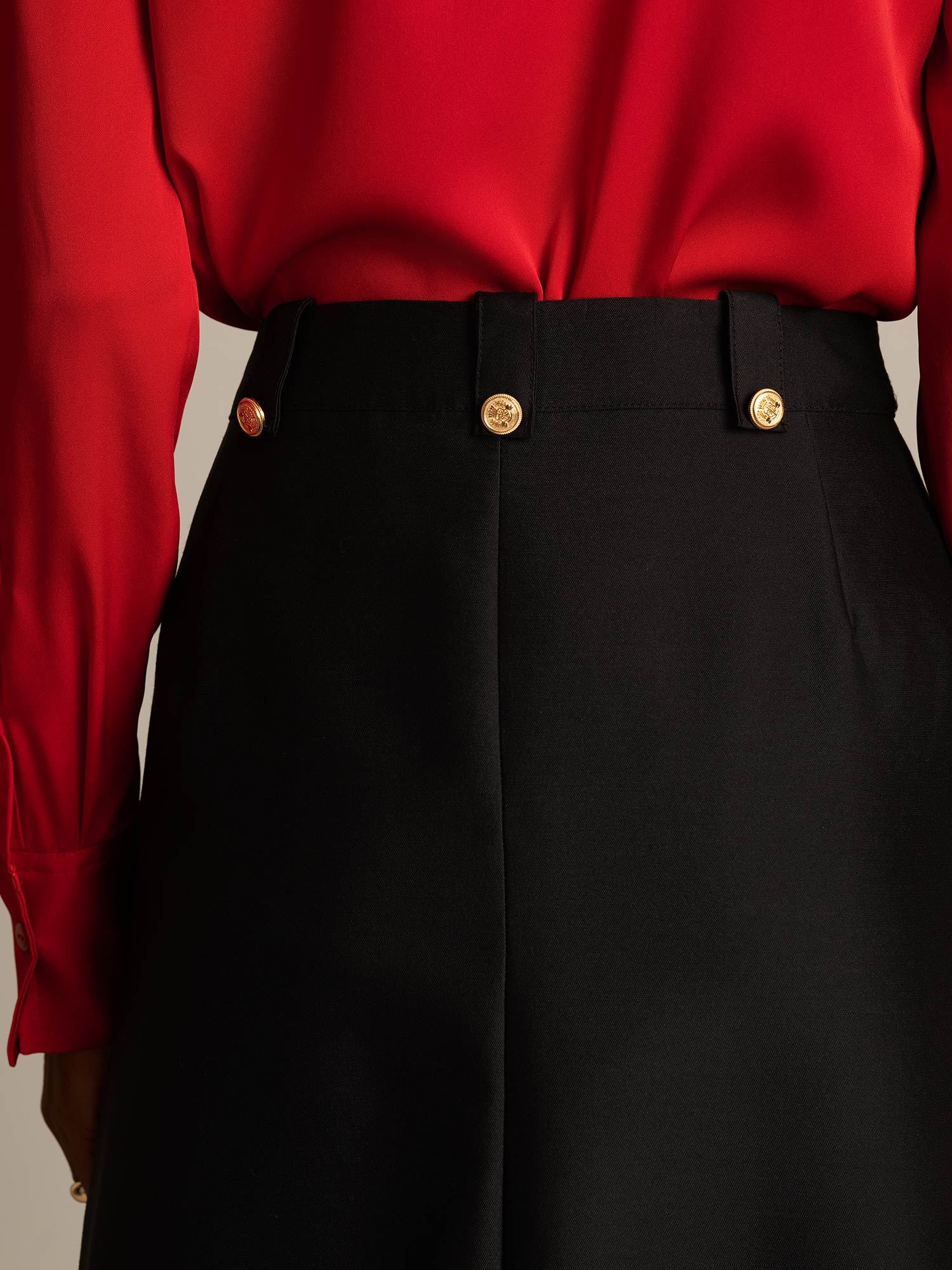 [Black] SilkSilky-CA 32Momme Silk-Wool Blend Split Skirt 004,