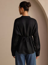 [Black] SilkSilky-CA Long Sleeve Split Women's Blouse 002