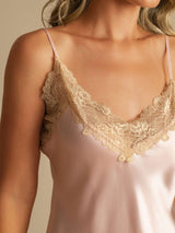 [Pink] SilkSilky-CA Spaghetti Strap V Neck Nightgown 004