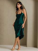[Dark Green] SilkSilky-CA Spaghetti Strap V Neck Nightgown 001