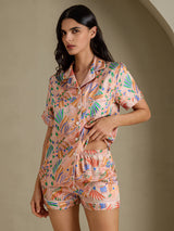 [Pink Fauna] SilkSilky-CA Short Sleeve Notch Collar Women's Pajamas 004