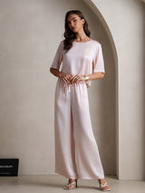 [Pink] SilkSilky-CA Half Sleeve Round Neck Women's Pajamas 005