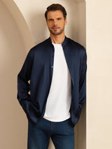 [Dark Blue] SilkSilky-CA Long Sleeve Stand Collar Men''s Shirt 003