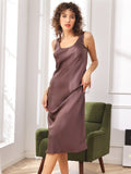 SilkSilky CA Pure Silk Sleeveless Boat Neck Dress Coffee 005