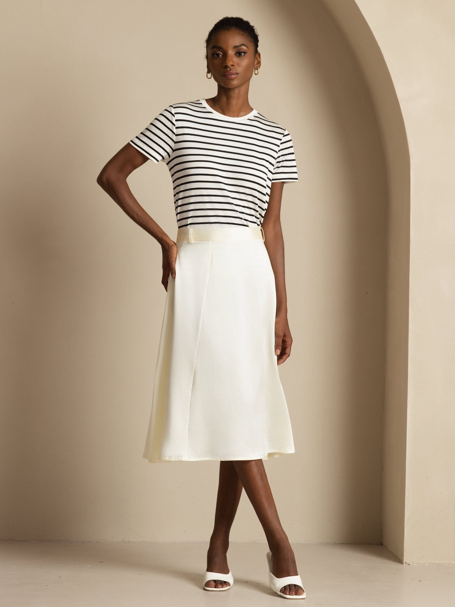 [Ivory] SilkSilky-CA 19Momme Silk Skirt 004