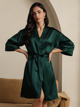 [Dark Green] SilkSilky-CA 3/4 Sleeve Women's Robe 007