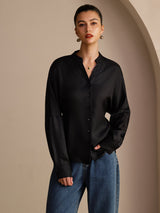 [Black] SilkSilky-CA Long Sleeve Split Women's Blouse 001