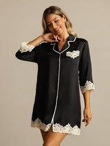 [Black] SilkSilky-CA Pure Silk Lapel Collar Nightshirt 001