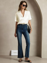 [Ivory] SilkSilky-CA 19Momme Silk Notched Neck Women's Shirt 007