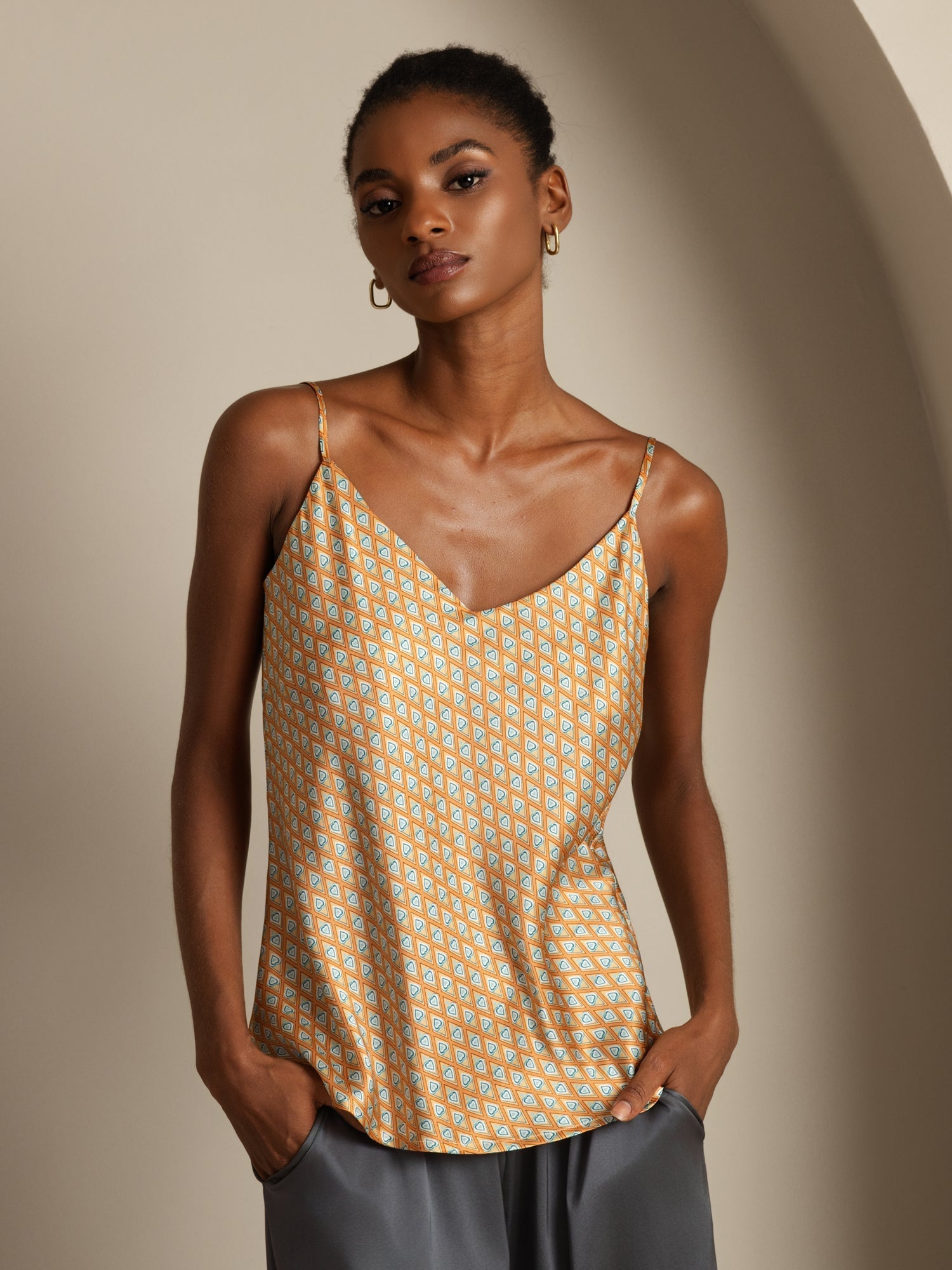 [Floral] SilkSilky-CA Pure Silk V Neck Camisole 001,