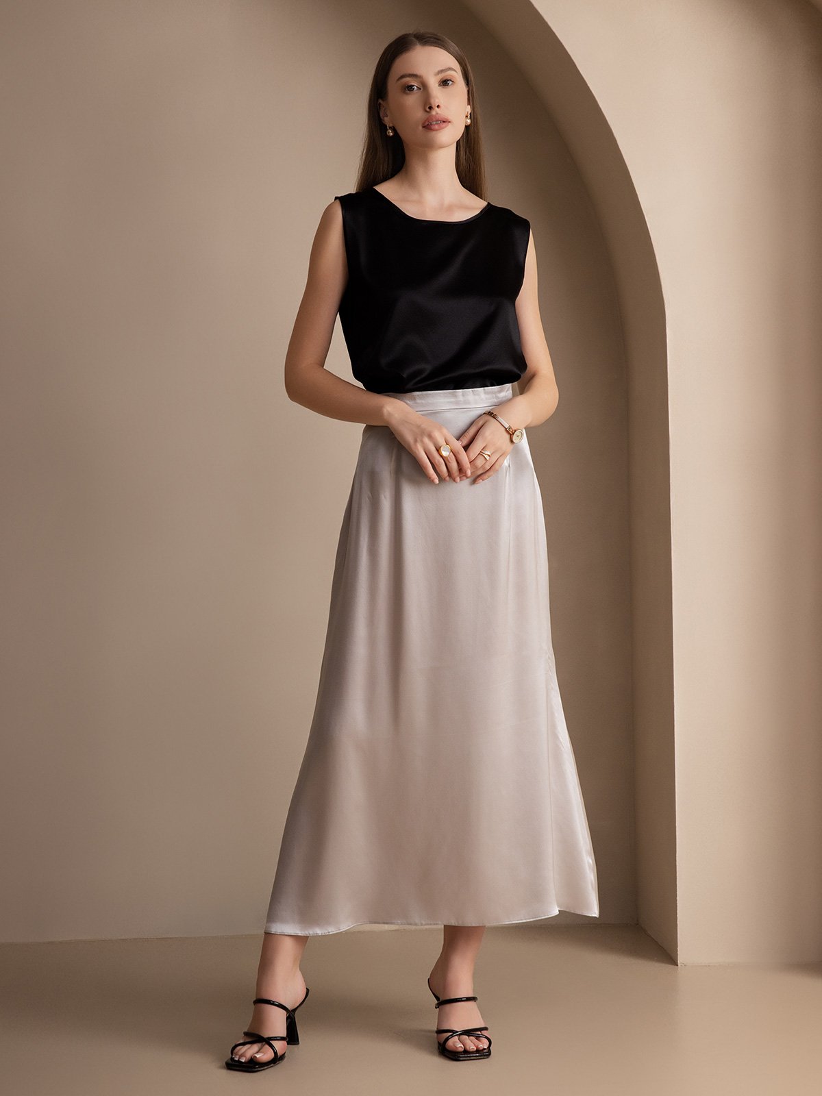 [Black] SilkSilky-CA 19Momme Silk Round Neck Camisole 003