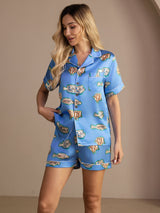 [Blue Fish] SilkSilky-CA Short Sleeve Lapel Collar Women's Pajamas 004