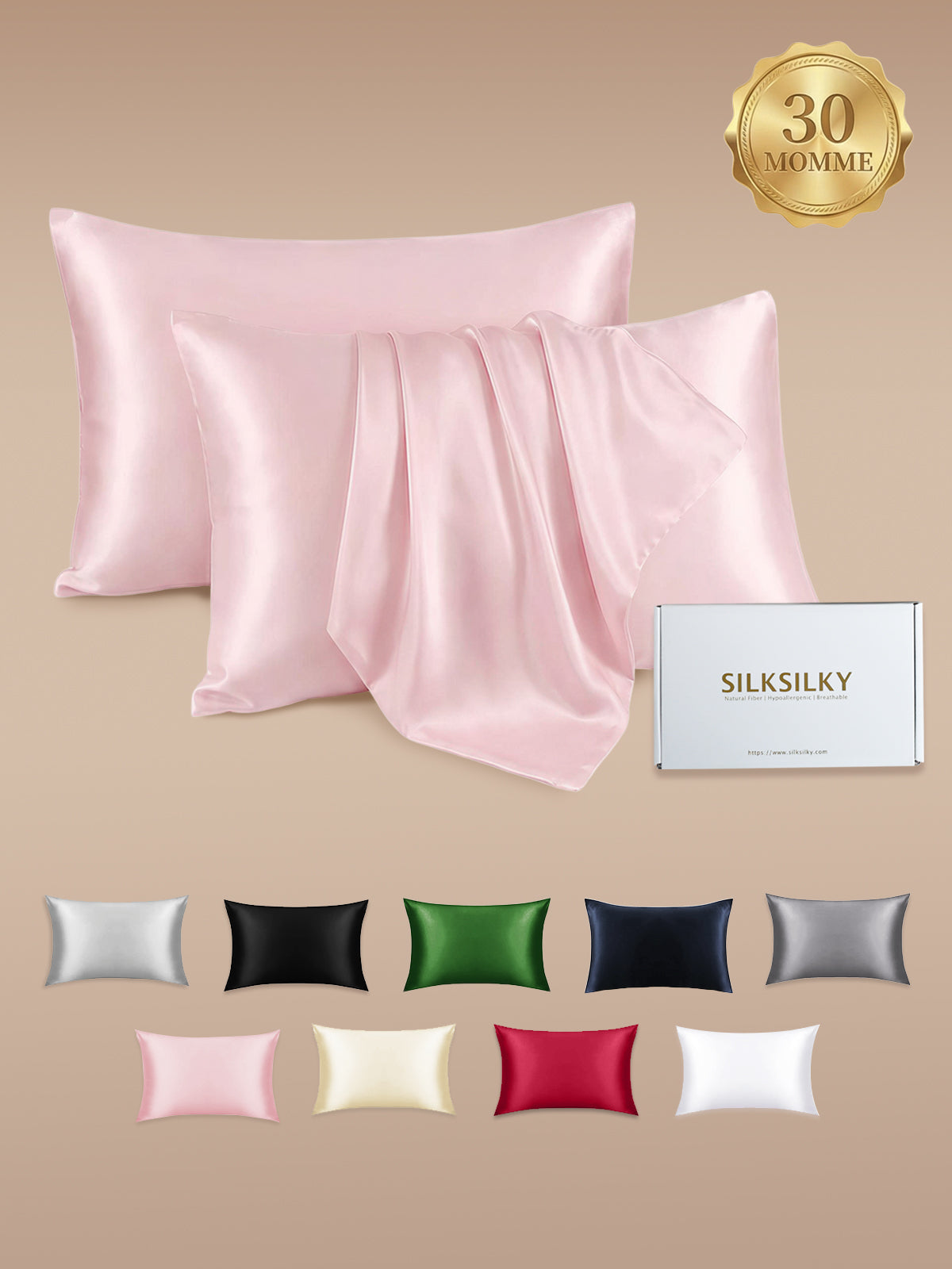 [Pink] SilkSilky-CA 30Momme Pure Silk Pillowcase 001
