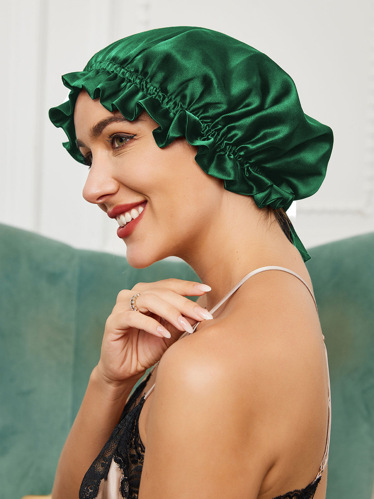 [Dark Green] SilkSilky-CA Pure Silk Sleep Cap 002