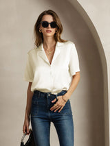[Ivory] SilkSilky-CA Short Sleeve Lapel Collar Women's Shirt 005