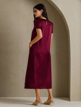 [Dark Red] SilkSilky-CA Short Sleeve Crew Neck Dress 002