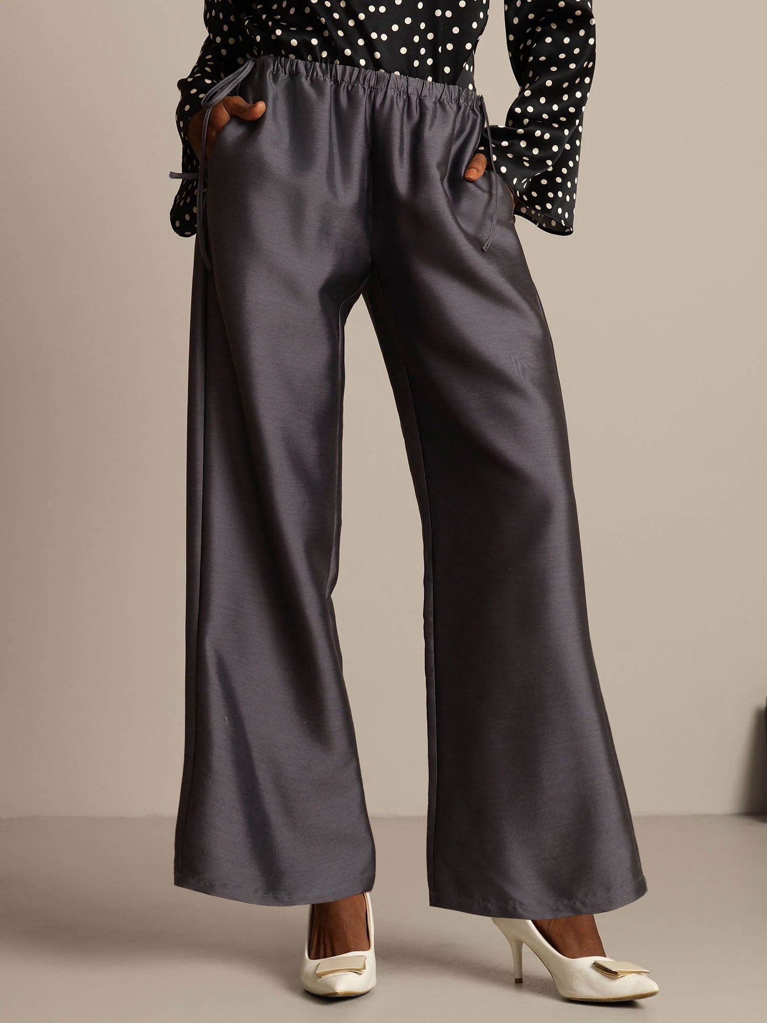 [Gray] SilkSilky-CA 32Momme Silk-Wool Blend Womens Pants 001,