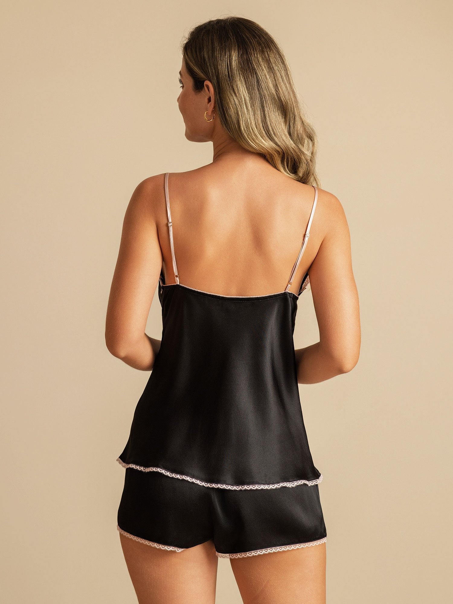[Black] SilkSilky-CA Pure Silk Split Camisole Set 002