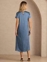 [Real Teal] SilkSilky-CA Short Sleeve Crew Neck Dress 002