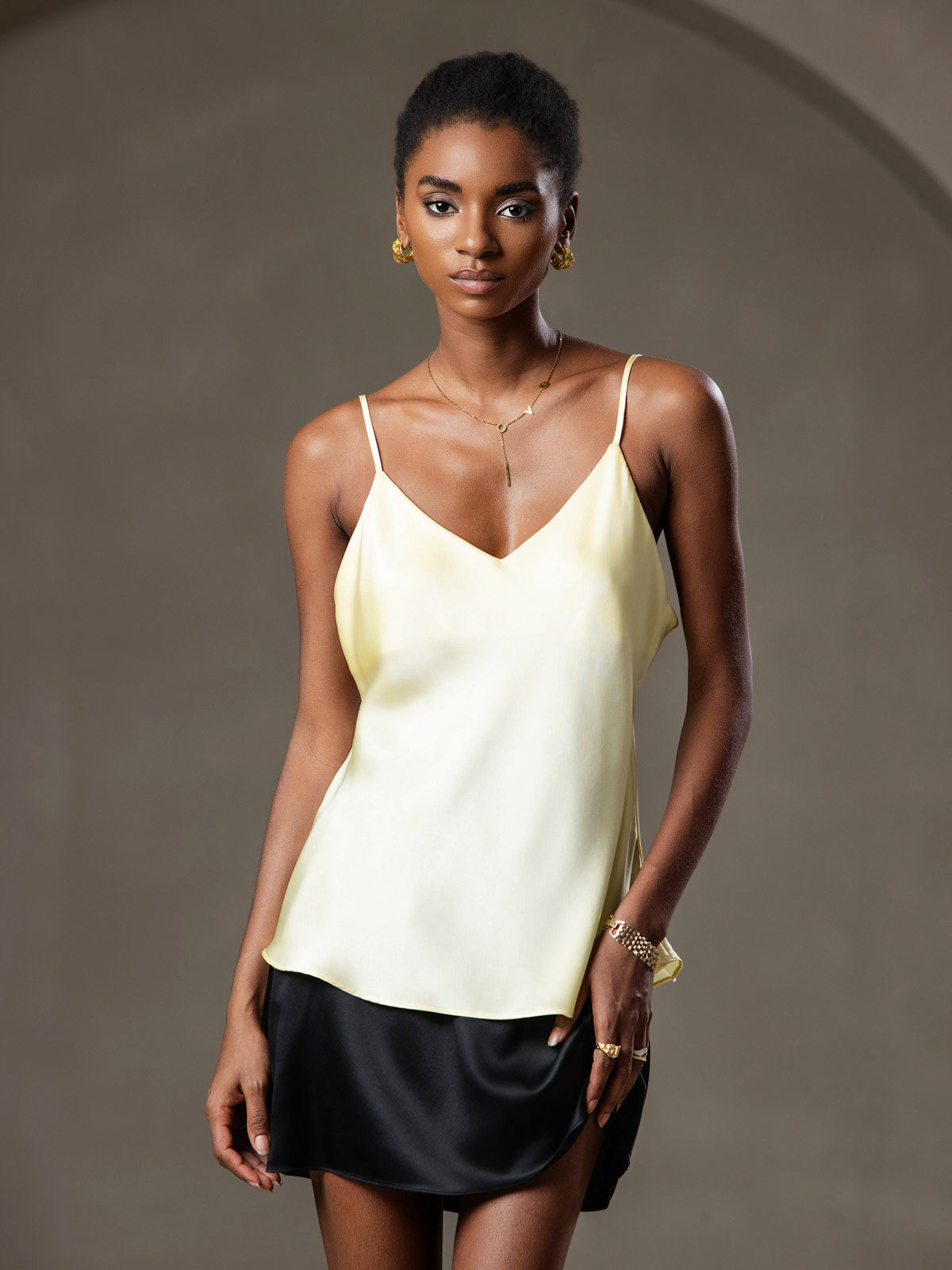 [Light Yellow] SilkSilky-CA Pure Silk V Neck Camisole 003