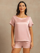[Peach Skin] SilkSilky-CA 19Momme Machine-Washable Silk Short Sleeve Round Neck Women's Pajamas 003