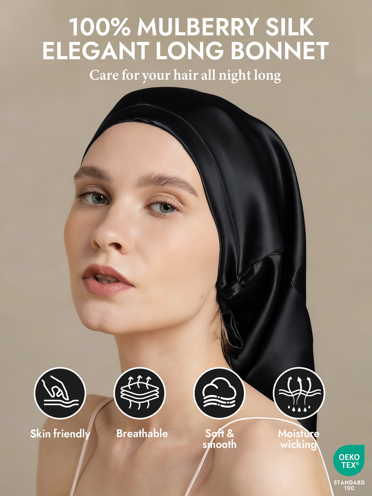 [Black] SilkSilky-CA Pure Silk Sleep Cap 002