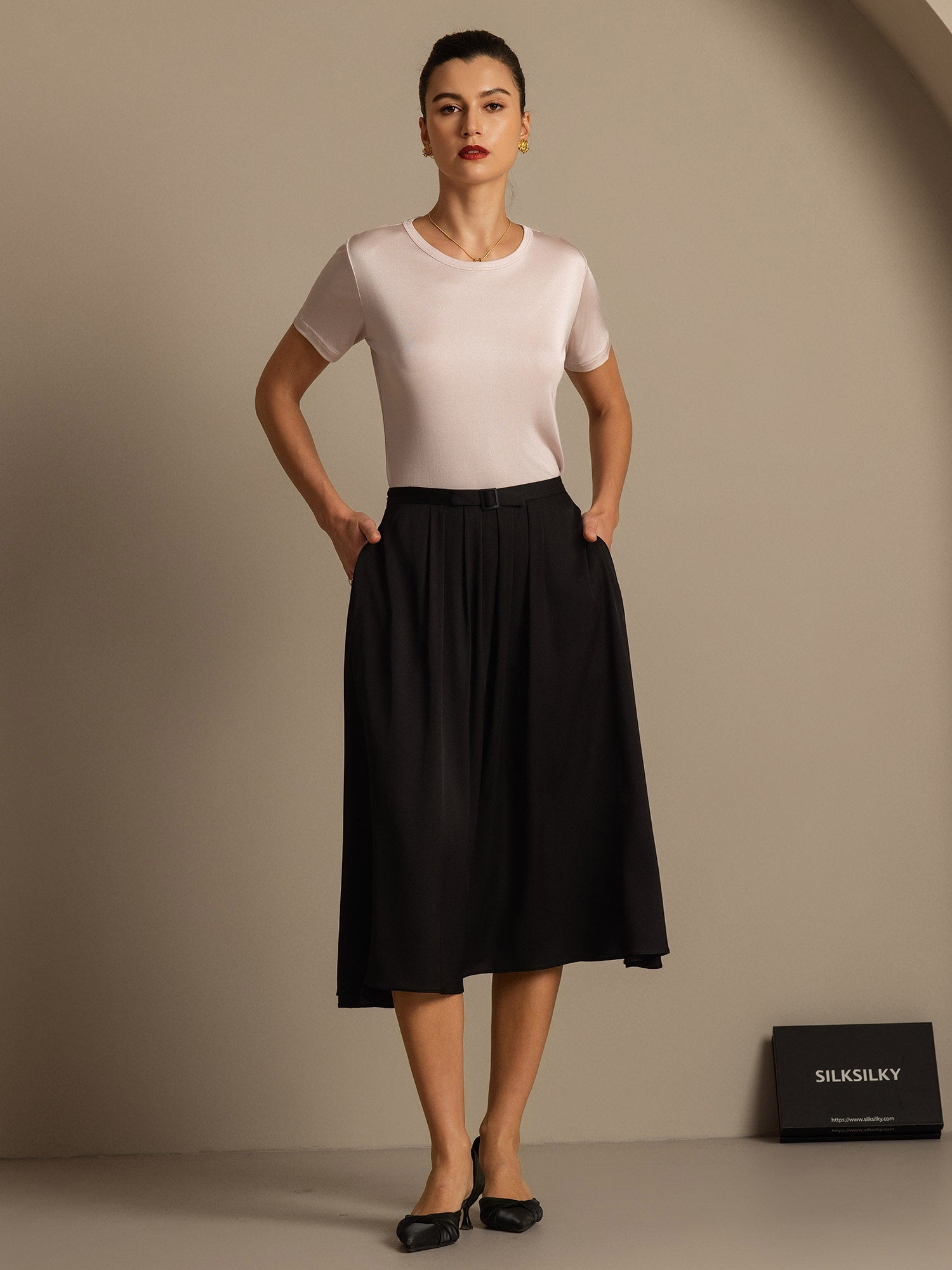 [Light Pink] SilkSilky-CA Silk Knitted Round Neck Women's T-Shirt 007