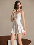 SilkSilky-CA Pure Silk Deep V Neck Dress White 008