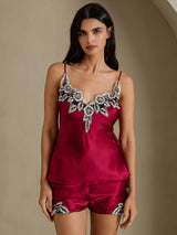 [Wine] SilkSilky-CA Spaghetti Strap V Neck Camisole Set 003