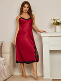 SilkSilky-CA Pure Silk Deep V Neck Nightgown Wine 004