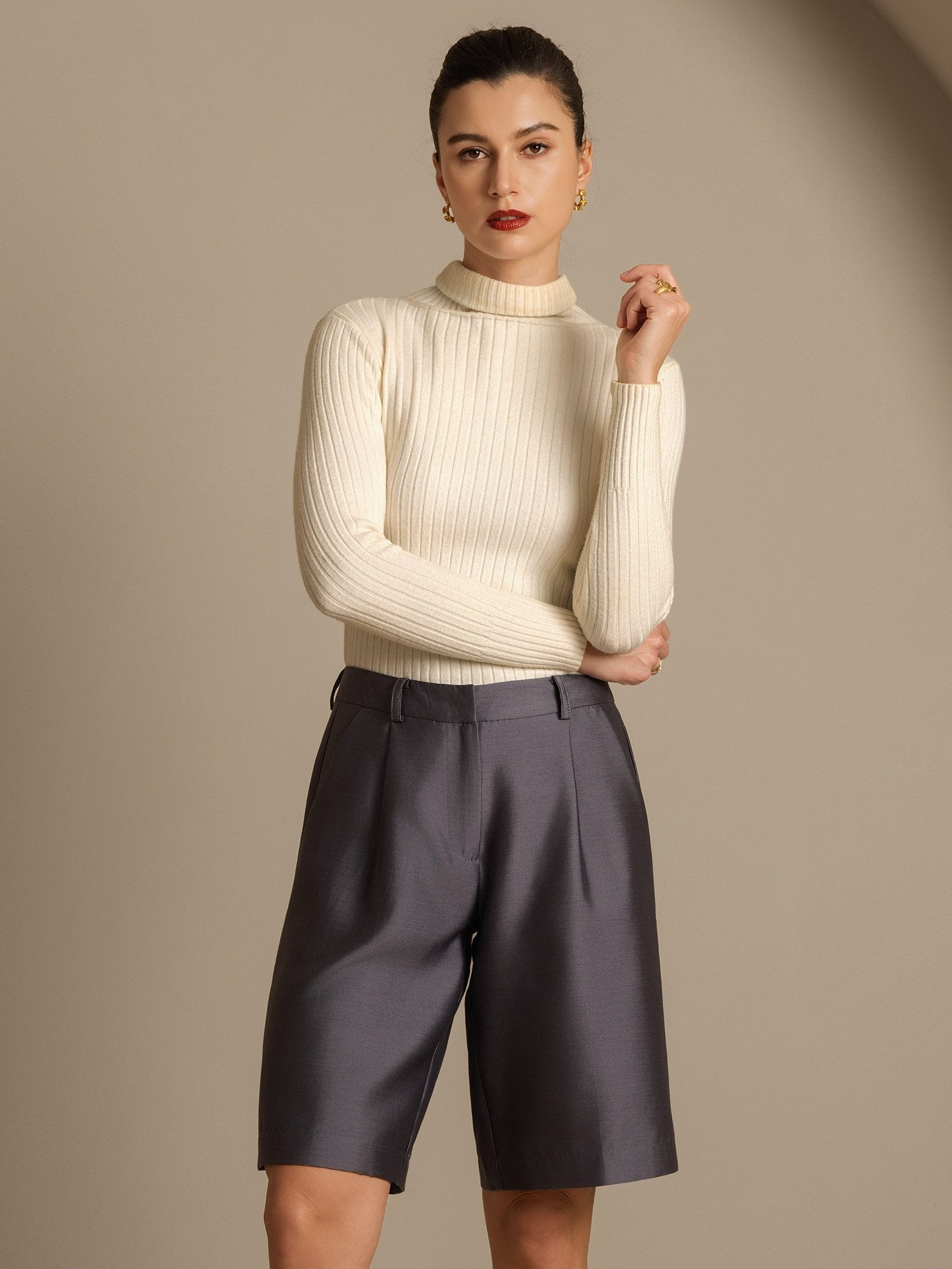 [Gray] SilkSilky-CA 32Momme Silk-Wool Blend Womens Shorts 008,