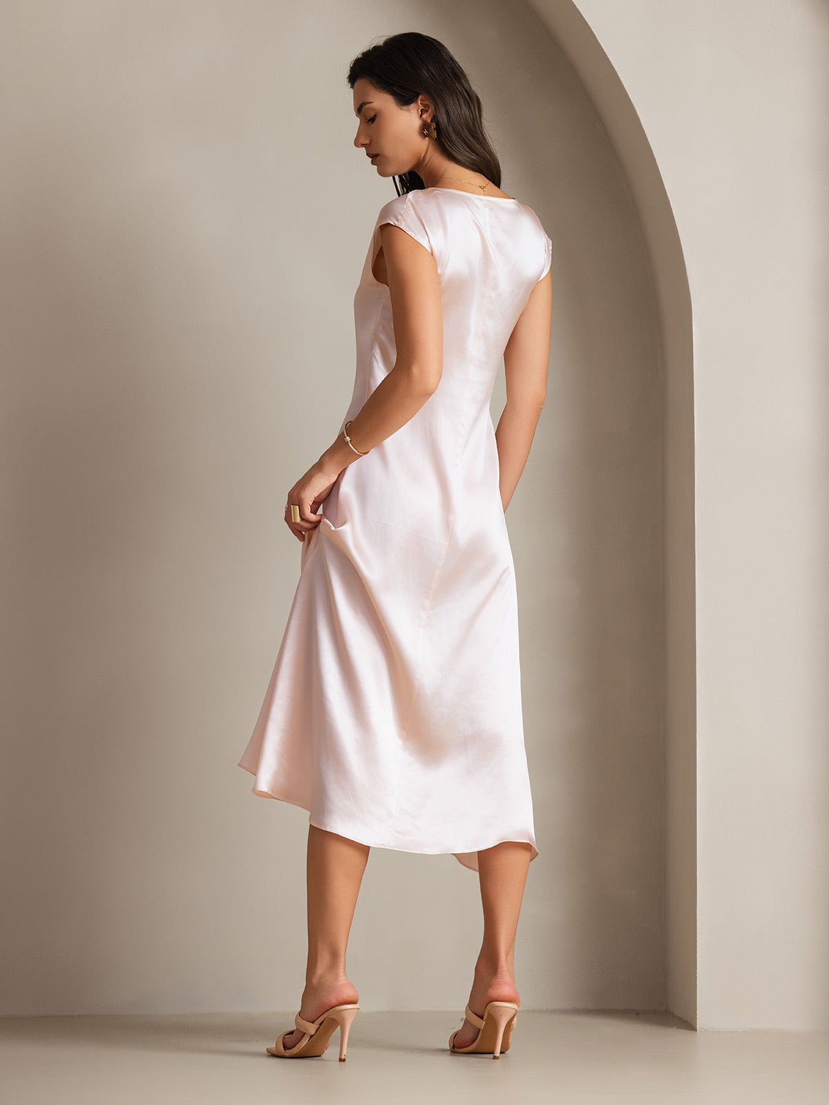 [Pink] SilkSilky-CA 19Momme Silk Round Neck Dress 001