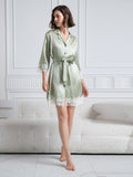 SilkSilky-CA Pure Silk 3/4 Sleeve Lapel Dress LightGreen 007